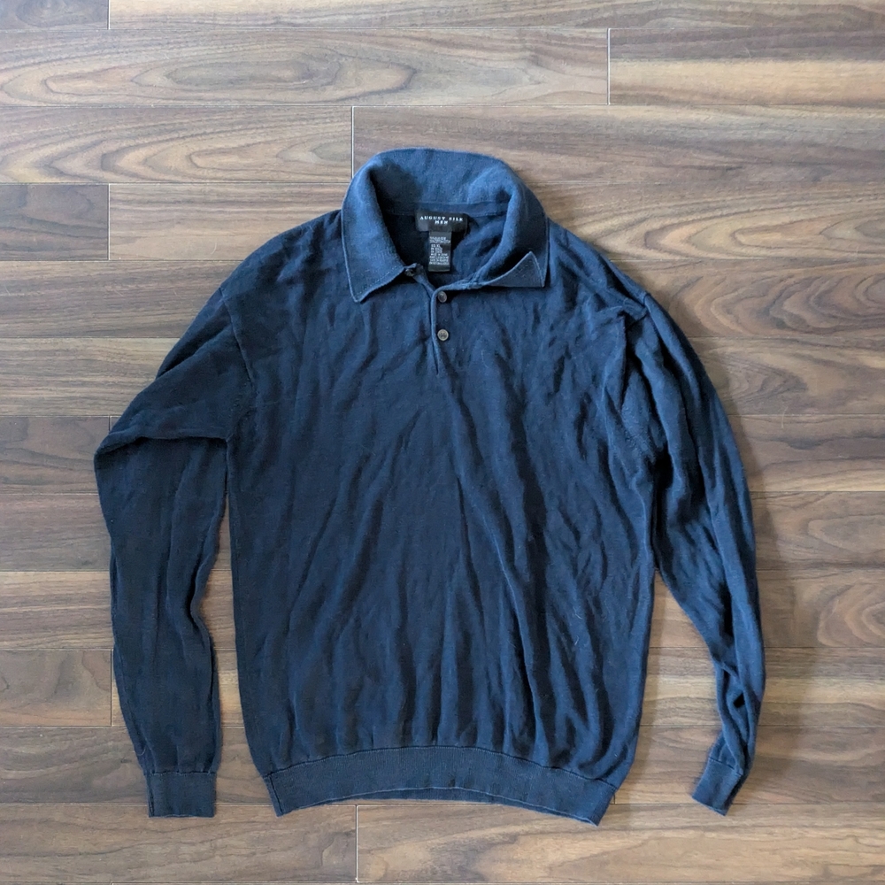 August Silk navy Silk collared sweater